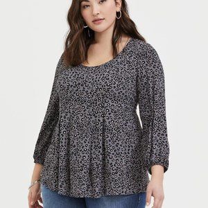 Torrid Fit And Flare Crinkle Gauze Top Leopard Grey 2X